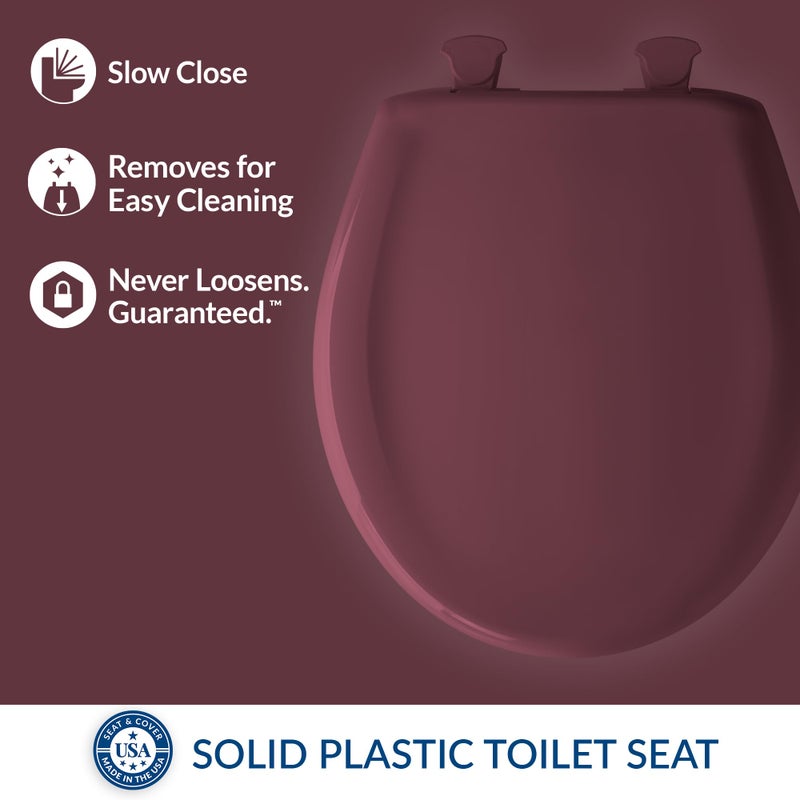 Bemis Classic Colors Slow Close Toilet Seat, Easy Clean Hinges and Durable Plastic Seat, Made in USA, Round, Loganberry - Image 2